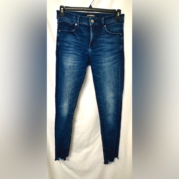 Express Denim - Express Denim Perfect Mid Rise Ankle Legging Jeans Size 6R Dark Wash Raw Hem